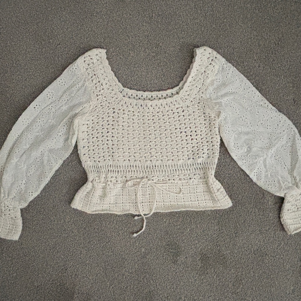Zara Cream Crochet Knit Top